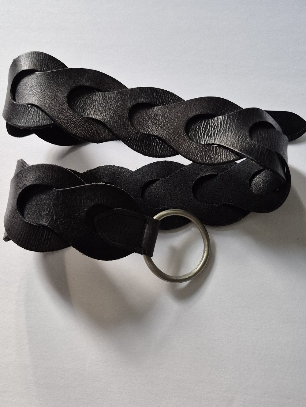 Vintage Old Navy Y2K Wide Braided Interlocking Leather Belt O-Ring Dark Brown S/